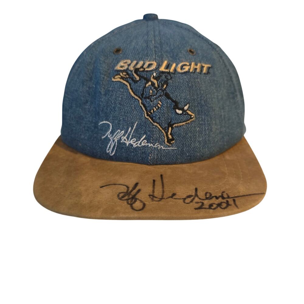 Vintage Tuff Hedeman Bud Light Bull Riding Denim‎ Hat 2001 Signed Western